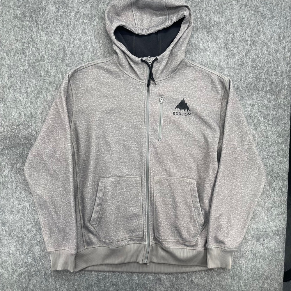 Burton Hoodie Mens Extra Large Gray Dry Ride Full Zip Mountain Logo Sweatshirt